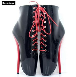 Man ballet laarzen 18 cm hoge hak cosplay schoenen vrouwen sexy fetisj enkel laarzen kant -up puntige teen spike hakken black4141898