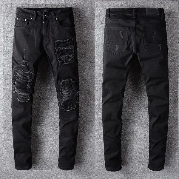 Homme Jeans Noir Designer Rip Skinny Automne Long Stretch Slim Fit Biker Détresse Denim Jambe Droite Classique Hip Hop Jogger Solide Adoucissant Pantalon Tendance Pantalon