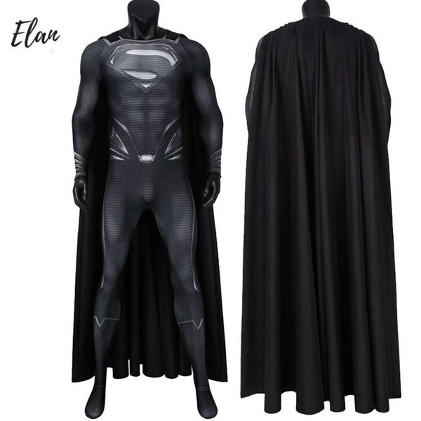 Hombre Negro Súper Disfraz de Cosplay Justicia Superhéroe Kent Mono con Capa Impreso en 3D Mono de Halloween Disfraces Zentai Suitcosplay