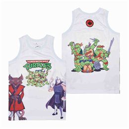 Man blanco schildpadden film basketbal jerseys tmnt Stredder splinter 2007 vintage witte kleur gestikte hiphop gestikte pure katoenen hiphop ademend voor sportfans