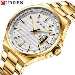 Man Brand Luxury Watch Gold White Top Brand Curren Watches de acero inoxidable Auto Data Auto Reloj Male Relogio 240522