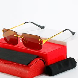 Man Carti Bril Designer Zonnebril Vrouwen Mode Frameloze Rechthoek Coating Sunglass UV400 Bewijs Lenzenvloeistof Heren Brillen Eyelgasses