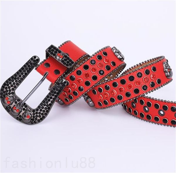 Man CeIture Belt Belt Belter Cints de cuero Fashion Rhinestone Skull Hebellle Cinta Hiphop Fashion BB BB BB BLACK White Purple Jeans PJ024 C23