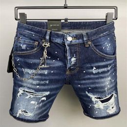 Jeans curtos com patch de corrente masculino Rip Painted297l