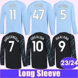 Man City voetbalshirt met lange mouwen 23 24 Erling Haaland Julian Alvarez Phil Foden Josko Gvardiol Matheus Nunes Rico Lewis Kalvin Phillips Thuis Uit