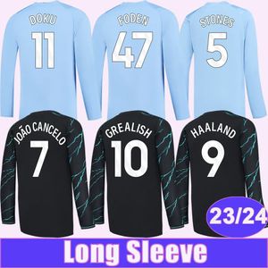 Man City manches longues 23 24 Jersey de football Erling Haaland Phil Foden Bernardo Silva Ederson Kyle Walker Ruben Dias Manuel Akanji Mateo Kovacic à domicile