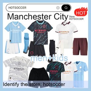 Man City Soccer Jerseys Haaland 23 24 de Bruyne Phillips Mans Mans Cities Grealish Ferran Mahrez Foden Bernardo Joao Cancelo Z Camisa de fútbol Camisa de fútbol Kit Kit Kit Uniformes