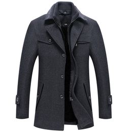 Homme classique mode Trench manteau vestes MaleLong Trench Slim Fit pardessus mélanges mode laine chaud vêtements d'extérieur coupe-vent