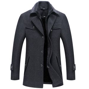 Man Klassieke Mode Trenchcoat Jassen Mannelijke Lange Geul Slim Fit Overjas Mengt Mode Wol Warme Bovenkleding Windjack