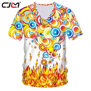 Man Kleurrijke V-hals T-shirt 3D Gedrukt Persoonlijkheid Tee Shirt Vlam Annulus Heren Spandex T-shirt Groothandel 220623