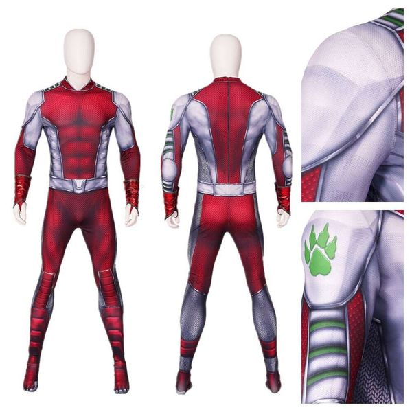 Homme Cosplay Zentai Costume déguisement bête Costume rouge combinaison avec masque Spandex 3d imprimé body fantaisie dresscosplay