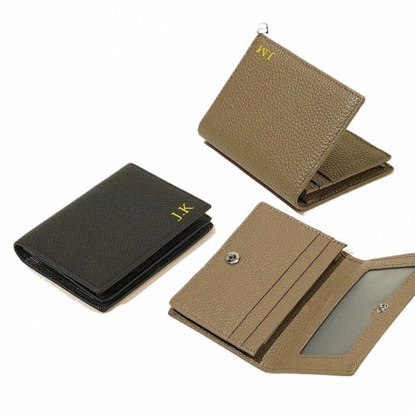 Homme Nom personnalisé Porte-carte Busin Simple Portable Pratique Carte de vachette Portefeuille en cuir véritable Grande capacité Portefeuille pour hommes t7F0 #