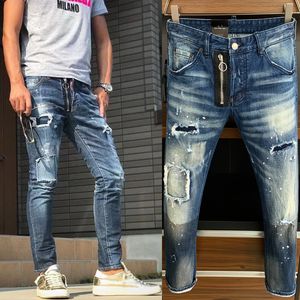 Man verontruste denimbroeken schade vervaagd vijf zakken clement fit jeans slanke been wash was effecten heren