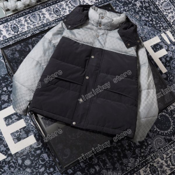 Xinxinbuy Hommes designer Manteau doudoune Lettres gris argent Poche en tissu jacquard à manches longues femmes blanc noir bleu S-3XL