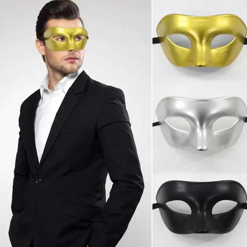 Man Halvt ansikte Arkaistiska Festmasker Antika Klassiska Män Mask Mardi Gras Maskerad Venetiansk Kostym Festmasker 50st Silver Guld Vit Svart