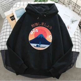 Homem Hoodies Monte Fuji Japão Fujisan Japonês Vintage Moletons Outono Inverno Bolsos de Lã Com Capuz Pulôver Manga Longa Com Capuz H1227