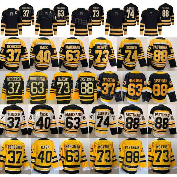 Homme Hockey sur glace 73 Charlie McAvoy Maillots 37 Patrice Bergeron 63 Brad Marchand 88 David Pastrnak 40 Tuukka Rask 74 Jake DeBrusk Reverse Retro Centennial Classic Sale