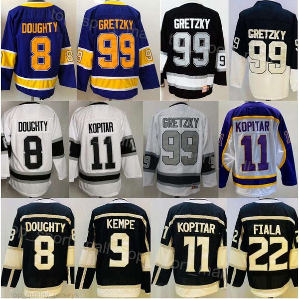 Hombre Hockey sobre hielo 8 Drew Doughty Jerseys 11 Anze Kopitar 22 Kevin Fiala 9 Adrian Kempe 99 Wayne Gretzky Estadio Serie Reverse Retro Púrpura Negro Blanco Todas las puntadas Venta