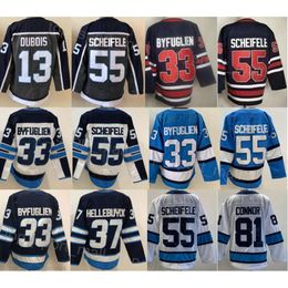 Heren ijshockey 81 Kyle Connor Jerseys 55 Mark Scheifele 37 Connor Hellebuyck 33 Dustin Byfuglien Vinatge Reverse Retro Borduren en Naaien Marineblauw Wit Team