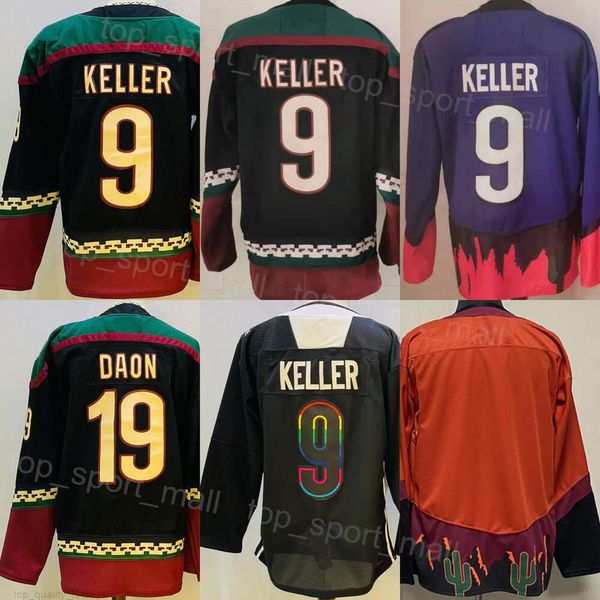 Hombre Hockey sobre hielo 9 Clayton Keller Jerseys 19 Shane Doan Reverse Retro Negro Naranja Rojo Púrpura Blanco Equipo visitante Todo el color de puntada Bordado y costura para fanáticos del deporte