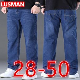 Man Jeans Big Size Hoge Stretch Denim Stof Grote Broek voor Dikke Mensen 45150 kg Hombre Wijde Pijpen Pantalon Homme 240106