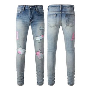 Diseñador de jeans de hombre Jean Purple Jeans Brand Skinny Slim Fit Luxury Biker Risped Pants Skinny Pant diseñador Pila de tendencias para hombres Pantalones de tendencia para mujer