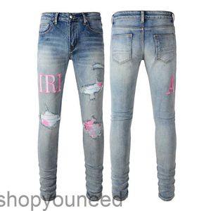 Man jeans ontwerper Jean Purple Jeans Brand Skinny Slim Fit Luxury Hole gescheurde Biker -broek Skinny Pant Designer Stack Mens Trend Trend Trousers