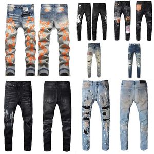 Man jeans ontwerper Jean Purple Jeans Brand Skinny Slim Fit Luxury Hole gescheurde motorrijwortel Skinny Pant Designer Stack Mens Trend Trend broek Amirir Jeans