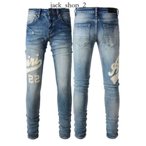 Man jeans ontwerper Jean Purple Jeans Brand Skinny Slim Fit Luxury Hole gescheurde Biker -broek Skinny Pant Designer Stack Mens Trend Trend Trousers 954