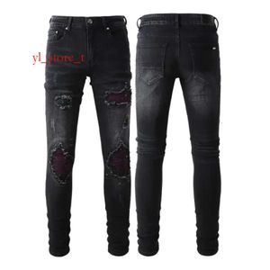 Man jeans ontwerper Jean Purple Jeans Hoge kwaliteit MKINNY LUXUY Hole gescheurde motorrijder Skinny Pant Designer Stack Mens Dames Trend Trousers 0ee2