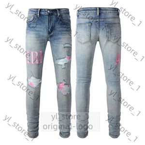 Man jeans designer broek paarse jeans merk heren jeans skinny gat gescheurde motorrijder mager pant high street gat been fit mannen broeken stretch 5030