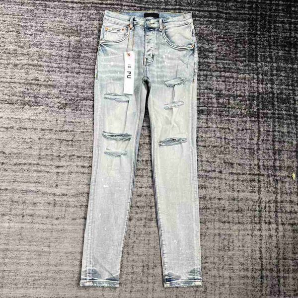Hombre Jeans Diseñador Púrpura Flaco Rasgado Biker Slim Pantalones rectos Pila Moda Hombre Tendencia Marca Vintage Pant US IFDU