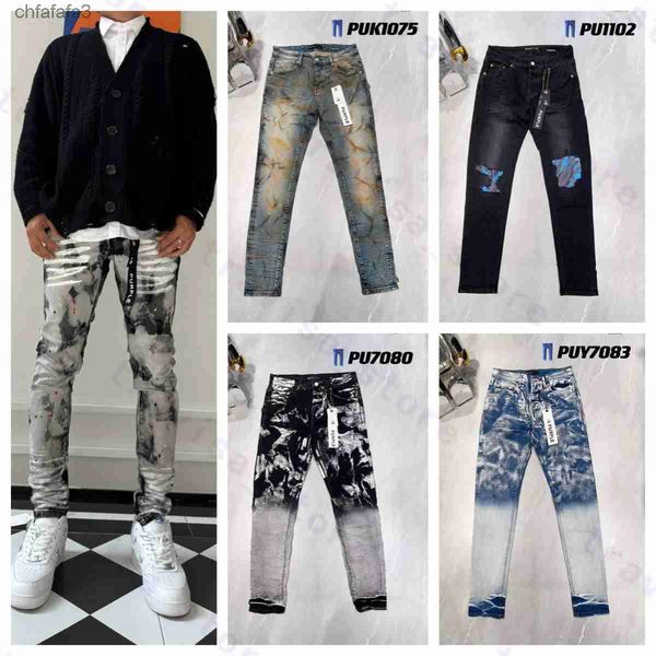 Man Jeans Designer Purple Skinny Risped Biker Slim Pantalones rectos de la moda Jean Mens Trend Marca Vintage Pant Men Tamaño Gyg0