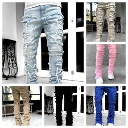 Man Jeans Stack Diseñador de jeans Jean Purple Jeans Brand Skinny Slim Fit Luxury Biker Pantal