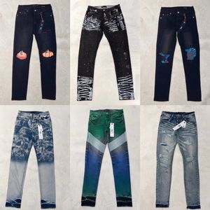 Herenjeans Designerjeans Paarse jeans Skinny jeans Gescheurde bikerslanke rechte skinny broek Designer Stack Jeans Mode Jean Herentrendmerk Vintage broek Heren Amerikaanse maat