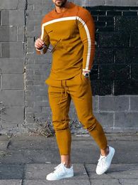 Hombre jogging traje 3D impreso patchwork manga larga camiseta pantalones 2 piezas conjunto streetwear casual chándal masculino oversize tops 240219