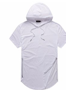 Man Zomer Tshirts Longline Curve Hem T-shirt Hooded Rits Ontwerp Korte Mouwen Toevallige Tops voor Mannelijk