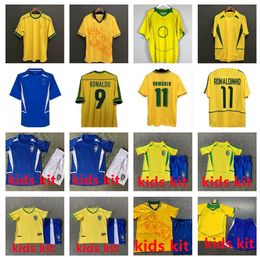 Man Kid Kit 1994 1998 2002 2004 Brazll Retro Soccer Jersey Ronaldo Romario Kaka Ronaldinho Rivaldo Maillot de Futol R.Carlos Brazii Brazilian Football Shirt