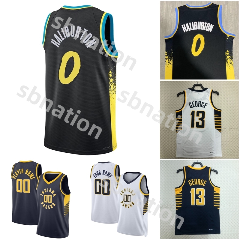 Man Kids Myles Turner Jersey 33 Buddy Hield 24 Tyrese Haliburton 0 Jalen Smith 25 George Hill 7 Serge Ibaka 99 Nwora 13 Chris Duarte Siyah Beyaz Donanma