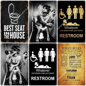 Man dame grappig wc bord metaal schilderen toiletplaat blikken plaque ktv bar toilet badkamer muur decor muurschildering huisdecoratie 20 cmx30cm woo