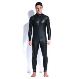 Homme En Cuir Latex Catsuit Teddy body Noir Brillant Érotique Lingerie Bodys Zentai Body Wear Combinaison Une Pièce S1012271S