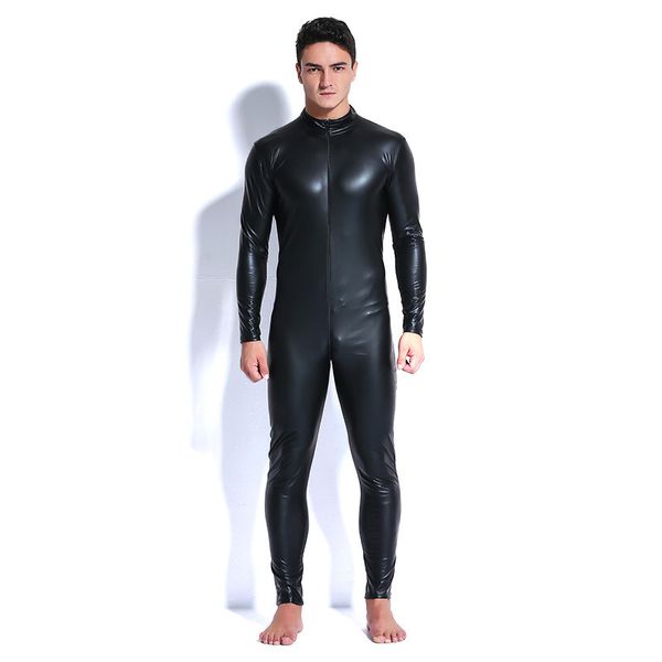 Homme cuir Latex Catsuit Teddy body noir brillant érotique Lingerie body Zentai Body Wear une pièce combinaison S1012