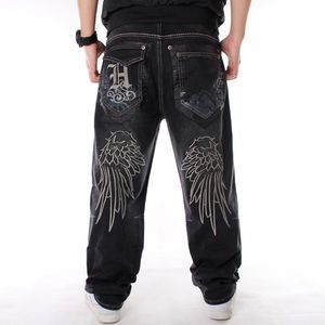 Man losse baggy jeans hiphop skateboard denim broek straat dans hiphop rap mannelijke zwarte broeken Chinese maat 30-46 kunstmest toename