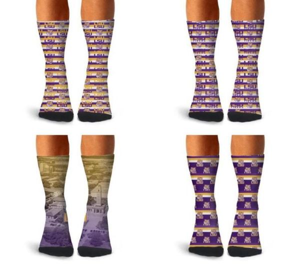 Homme LSU Tigers football basket violet et or Crew chaussettes coton rétro léger course fantaisie noir blanc cravate teinture Footba2924793