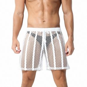 Man Mesh Shorts Mannelijke Gay Sheer See Through Transparante Slaapbodems Mannen Nachtkleding Leisure Homewear M462 #