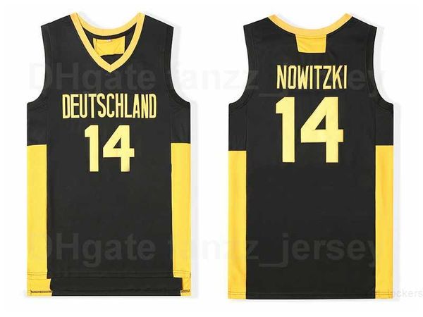 Hombre Moive Deutschland 14 Dirk Nowitzki Jersey Baloncesto Equipo Universitario Color Negro Cosido Transpirable Puro Algodón Deportes Todo Cosido Excelente Calidad