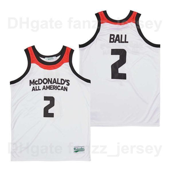 Homme film McDonalds Basketball Lonzo Ball Jerseys 2 Color Couleur blanc respirant pour les fans de sport Uniforme Pure Cotton University Excellente qualité en vente