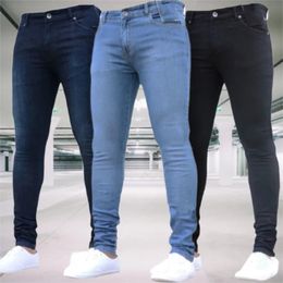 Homme pantalon rétro lavage fermeture éclair Stretch jean décontracté coupe ajustée pantalon mâle grande taille crayon pantalon Denim jean slim pour hommes 240319