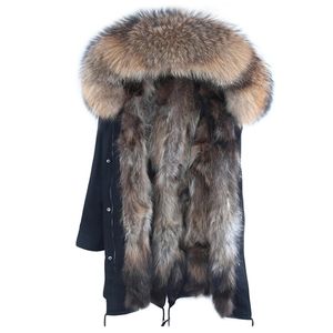 Man Parka Winter Stijlvolle Jas Lange Streetwear Russische 7XL Echte Bontjas Natuurlijke Wasbeer Bontkraag Hooded Dikke Warme Jas 201128