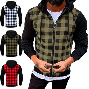 Heren Hoodies Sweatshirts Man Plaid Hoodie Sweatshirt Causal Long Mouw Shirt Jassen Rits Cardigan Jacket voor Men Mode